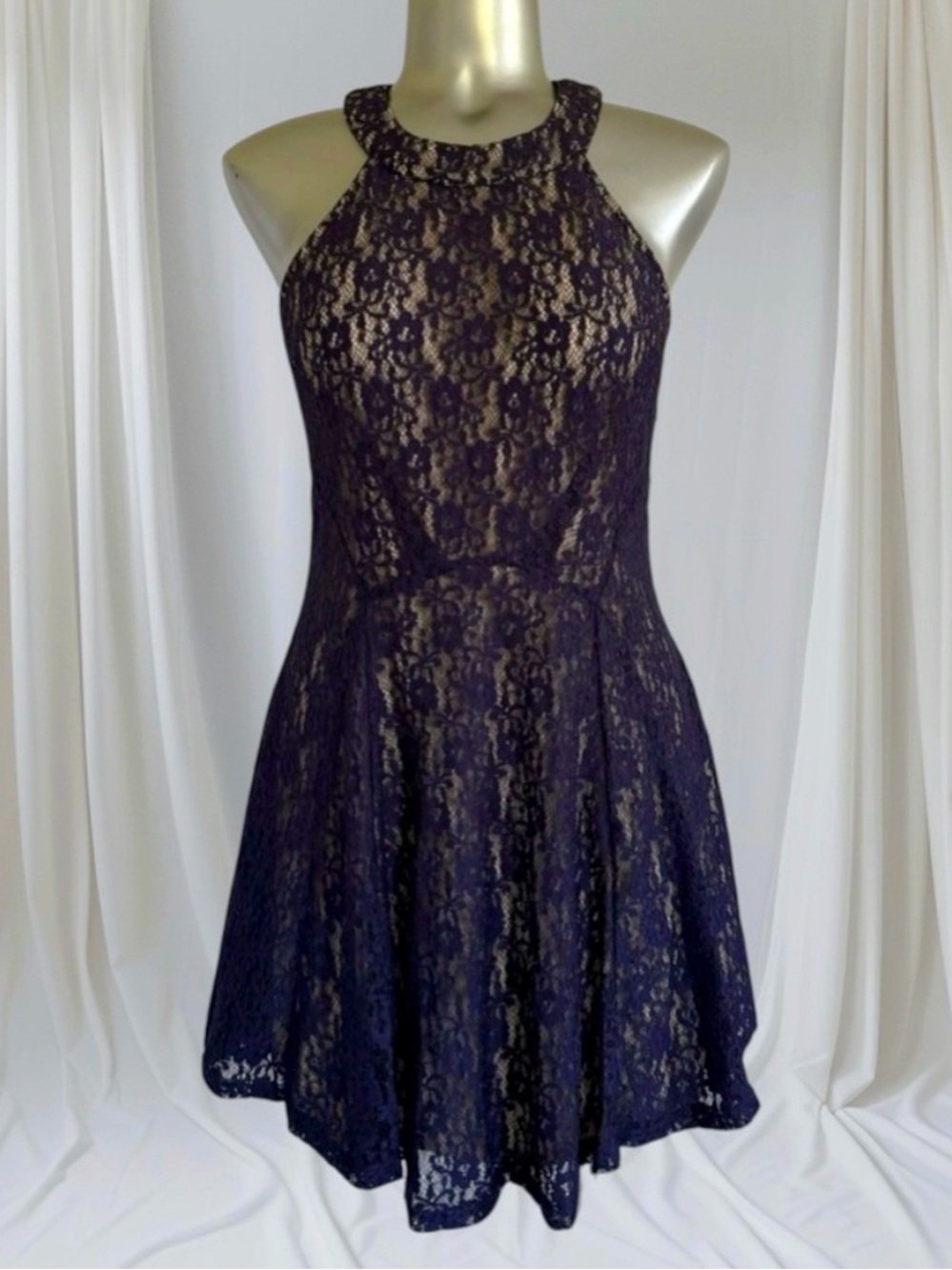 Navy Lace Formal Skater Fit & Flare Dress
